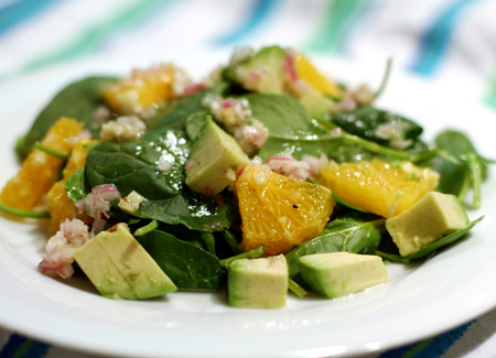 asian spinach salad with orange and avocado