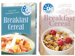 the first box of cereal is rated 2 health stars, the second box is rated 4 health stars. 