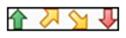 4 colored arrows. green arrow pointing up. yellow arrow pointing upwards at 45 degree angle. one yellow arrow pointing downwards at 45 degree angle. one red arrow pointing down.