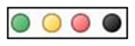4 round traffic lights. one green, one yellow, one red, one black