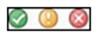 3 colored symbols. one green circle with check mark in center, one yellow circle with exclamation poin in center, one red circle with x in center
