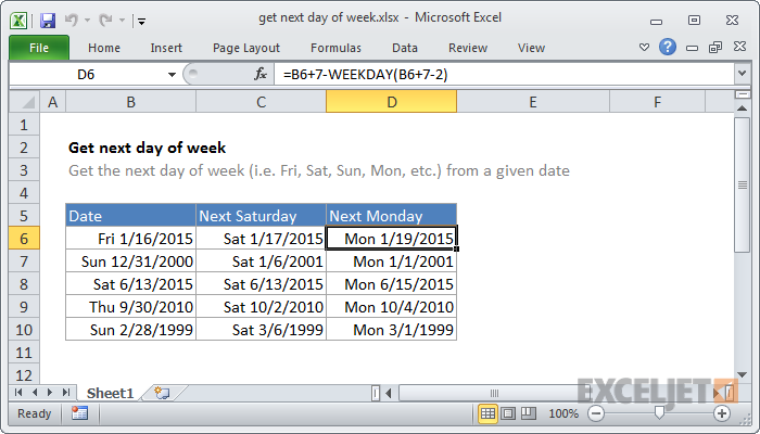 excel formula: get next day of week