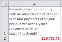 excel pv function result