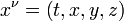 x^\nu=\left(t, x, y, z\right)